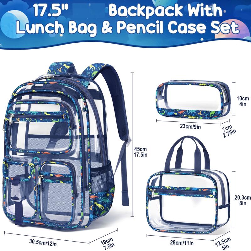 Fimibuke Waterproof Clear Backpack 3PCS Set with Lunch Box & Pencil Case – Lightweight School Backpack Stadium Approved for Elementary, Middle & High School Students TikTokShopBacktoSchool