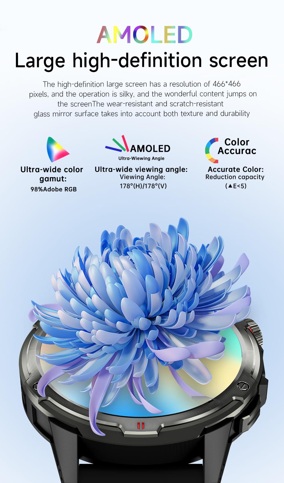 【AMOLED】 Aolon Tetra R4 46mm Smart Sports Watch With LED Lights Wireless Calling, Message Reminders,Sports Mode, Voice Assistant, Weather Push,Stopwatch, Timer, Stopwatch And Other Functions, CompatibleWith Android And iPhone Phones