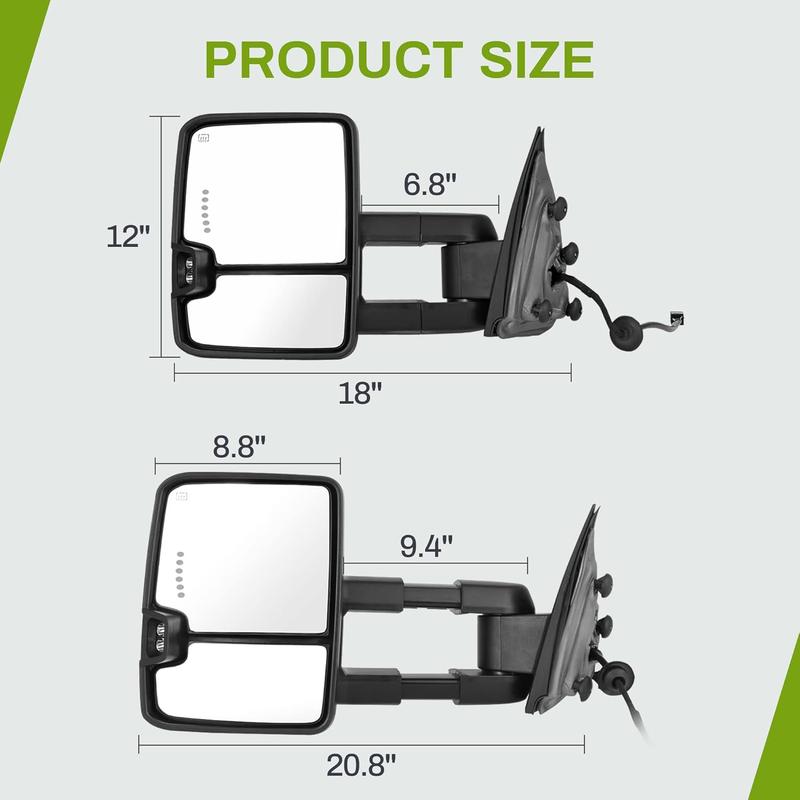 YITAMOTOR Tow Mirrors Compatible with 2014-2018 Chevy Silverado GMC Sierra 1500 2500HD 3500HD, LED Turn Signal Sequence Light Power Heated Telescoping Pair Black