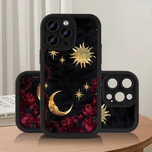 Phone Case: Celestial Sun Moon Floral Pattern Phone Case for iPhone 17 16 15 14 13 12 11 PRO MAX PLUS, AIR Mini SE and iPhone XS MAX, Aesthetic Protective Cover for Women Girls, Boho Witchy Style Shockproof Case, Perfect Gift