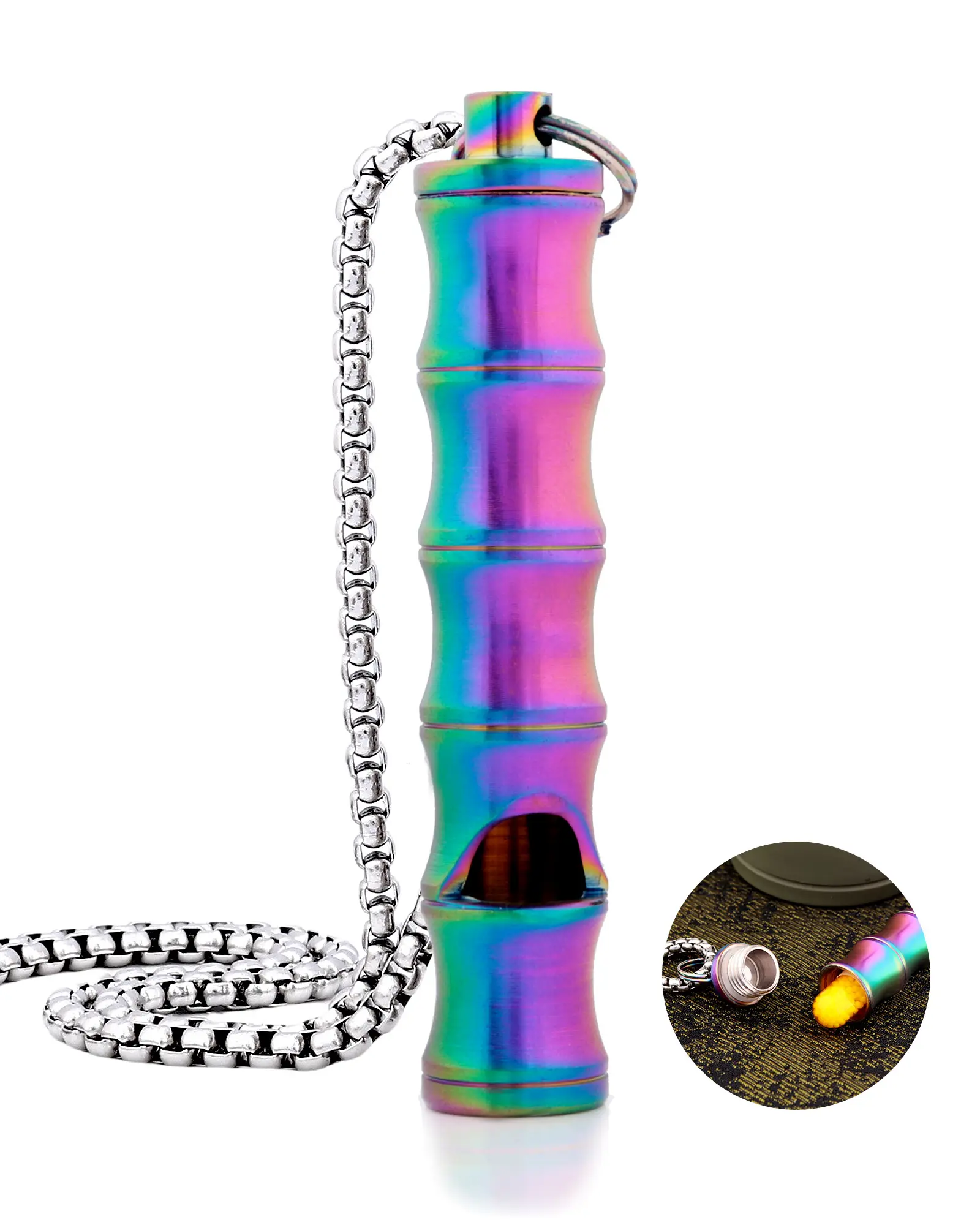 PJYTAC Pure Titanium Pill Holder Whistle Necklace, Unisex Waterproof Mini EDC Pendant for Outdoor Survival Gadgets, Outdoor Gadgets, Waterproof Sealant, Mini Sized Products, Wearable Neck, Alarm, Sound, Necklace Chain, Anti-Allergic, Pendant Shape, Durabl