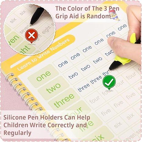 【FaddishDeal】Pen calligraphy copybooks, Set with Pen, Reusable with Groove, Tracking Alphanumeric, school supplies educational learning tools Thick Paper Magic Ink.