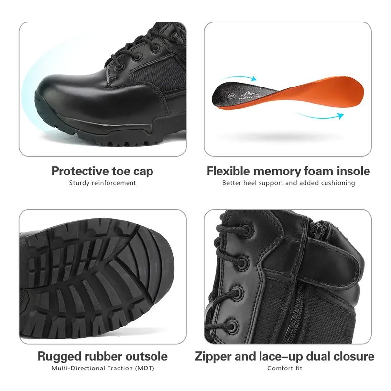 NORTIV 8 Men's Wide-Fit Tactical Combat Work Boots - Leather, Closed-Toe Rubber Sole, Comfortable Design Walking Shoes for Black Workers tiktokshopbacktoschool