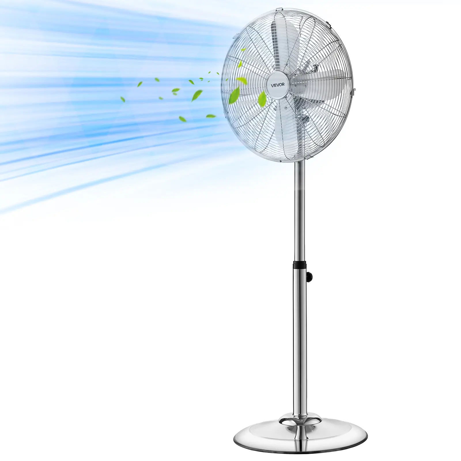 【summerfinds】VEVOR 16-Inch High Velocity Heavy Duty Pedestal Fan, 1450 CFM Industrial Metal Standing Unit with Handle, 75° Oscillating, 3-Speed, Adjustable Heights Fan for Commercial Garage, Home, Silver, Heavy Duty Fan,dorm essentials,home essentials