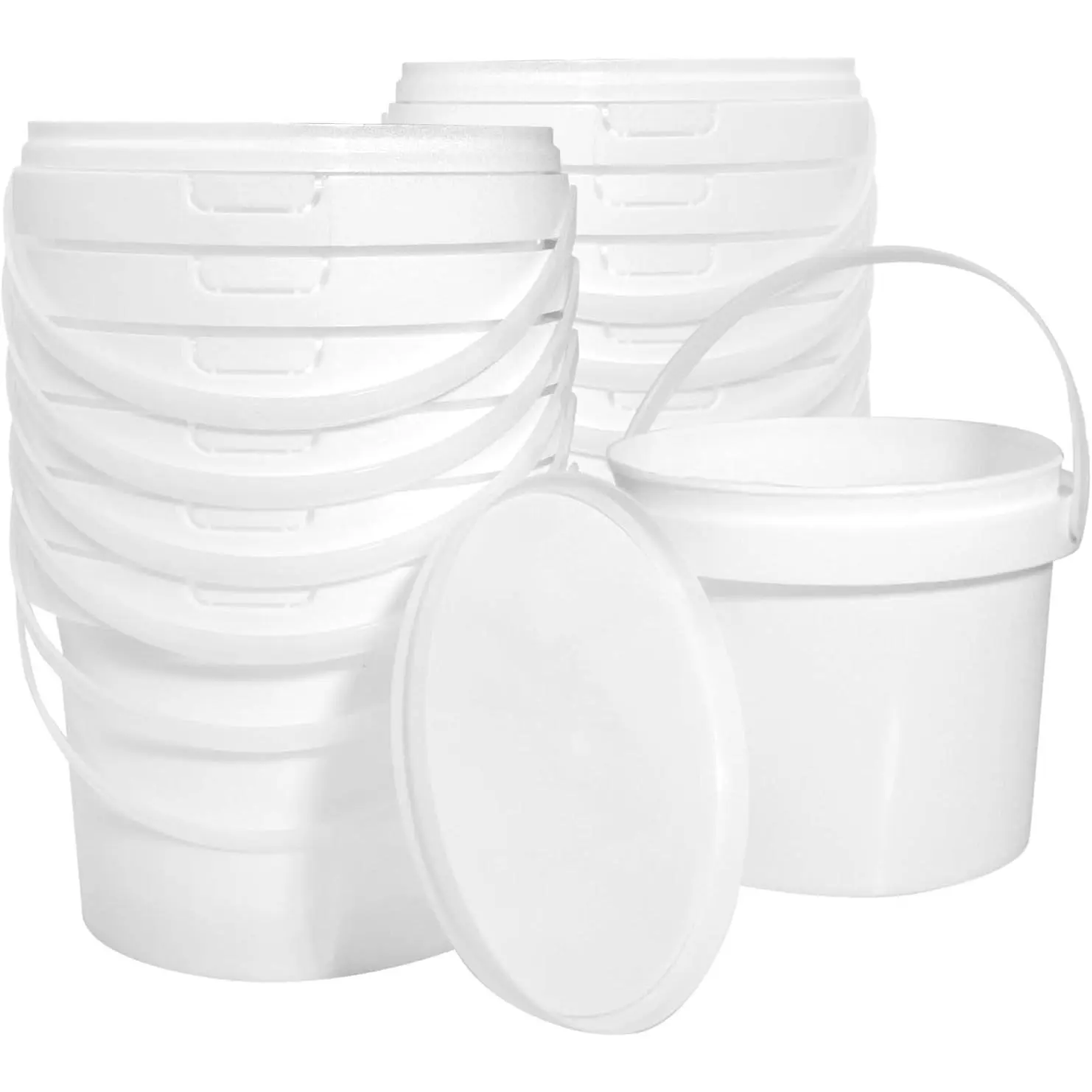13 Pack White Plastic Bucket with Handle and Lid 1.5 Quart Food Storage Containers Round Plastic Bucket Multifunctional Plastic Pail for Paint Water Crafts Garage Organization Supplies