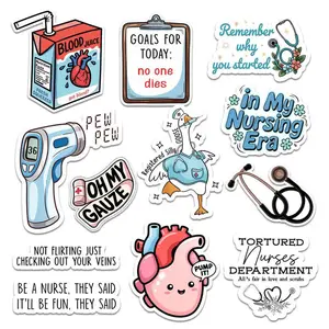 COMBO 12 PCS Funny Healthcare Sticker Pack Nurse Medical Humor Waterproof Decals for Welders and Metal Work Enthusiasts Ideal for Personal Decoration or Gifting