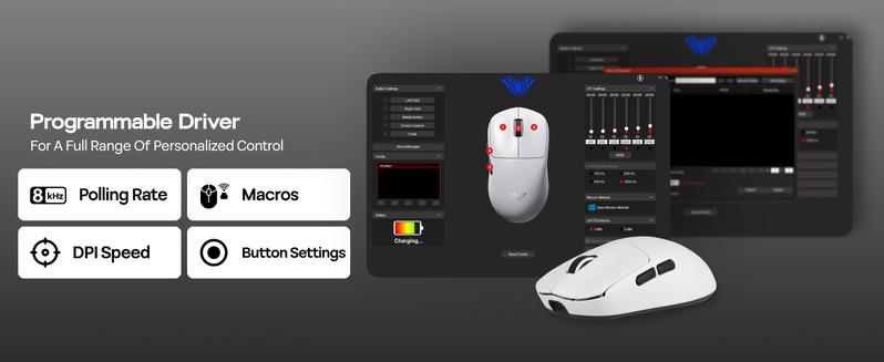 Aula SC800 Wireless Gaming Mouse, 250mAh Battery, 8k Polling Rate, PAW3395, Programmable Buttons, On-Board Memory, 37g Lightweight, Adjustable 26,000 DPI, PC/MAC/Linux