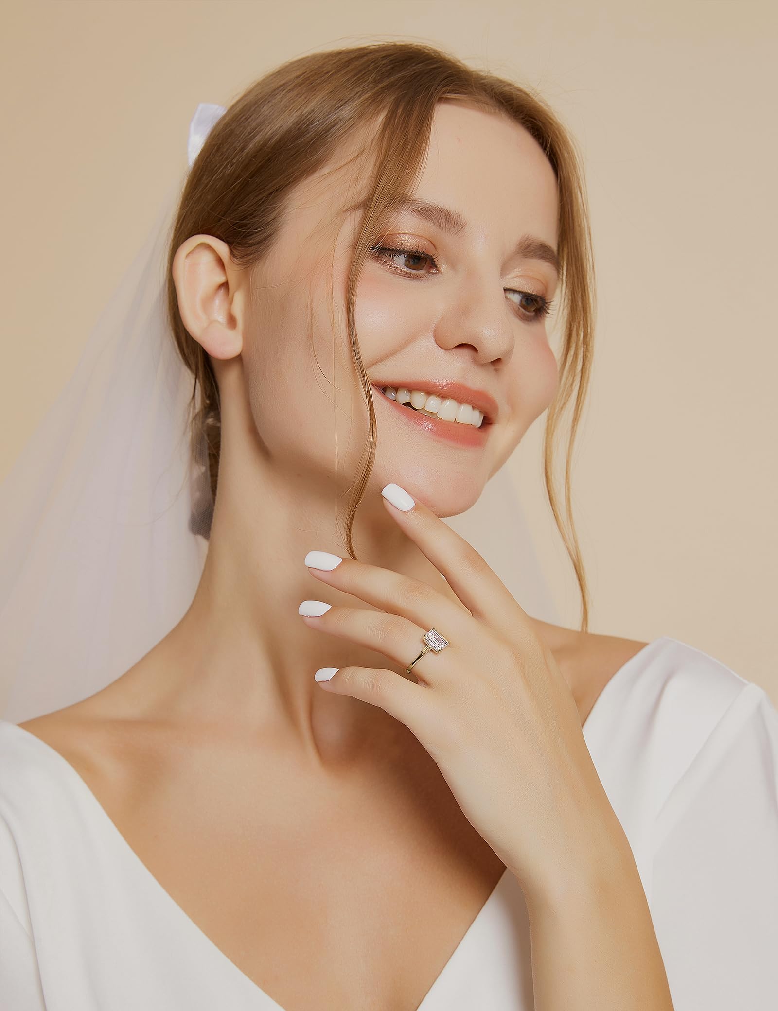 EAMTI 3CT 925 Sterling Silver Engagement Ring 3-Stone Cubic Zirconia Wedding Bands for Women