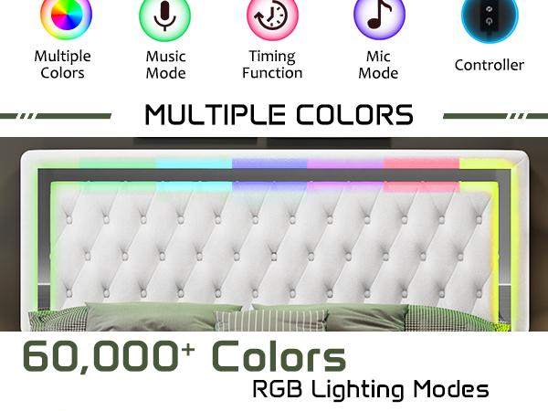 AMERLIFE Modern Bed Frame with RGB LED Lights, Adjustable Headboard Velvet Button Tufted/Acrylic Mirror Accents/Smart APP&Remote Control/No Box Spring Needed/Sophistication Design/Furniture Room/Full/Queen Size/Best Gift Ideas/Christmas Gifts