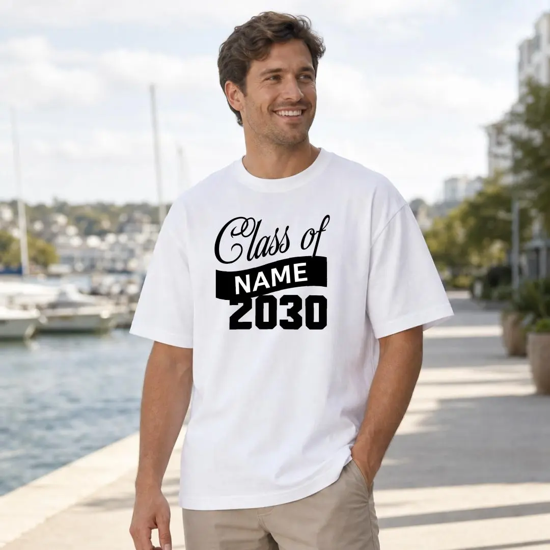 XTAUTO Men's Short-Sleeve Cotton T-Shirt - Classic Menswear, Customizable Text Design, Class Of 2030 Graphic, Casual Summer Wear, Graduation Gift For Students (Unisex Fit, Ideal To Pair With Cargo Pants), Shortsleeve