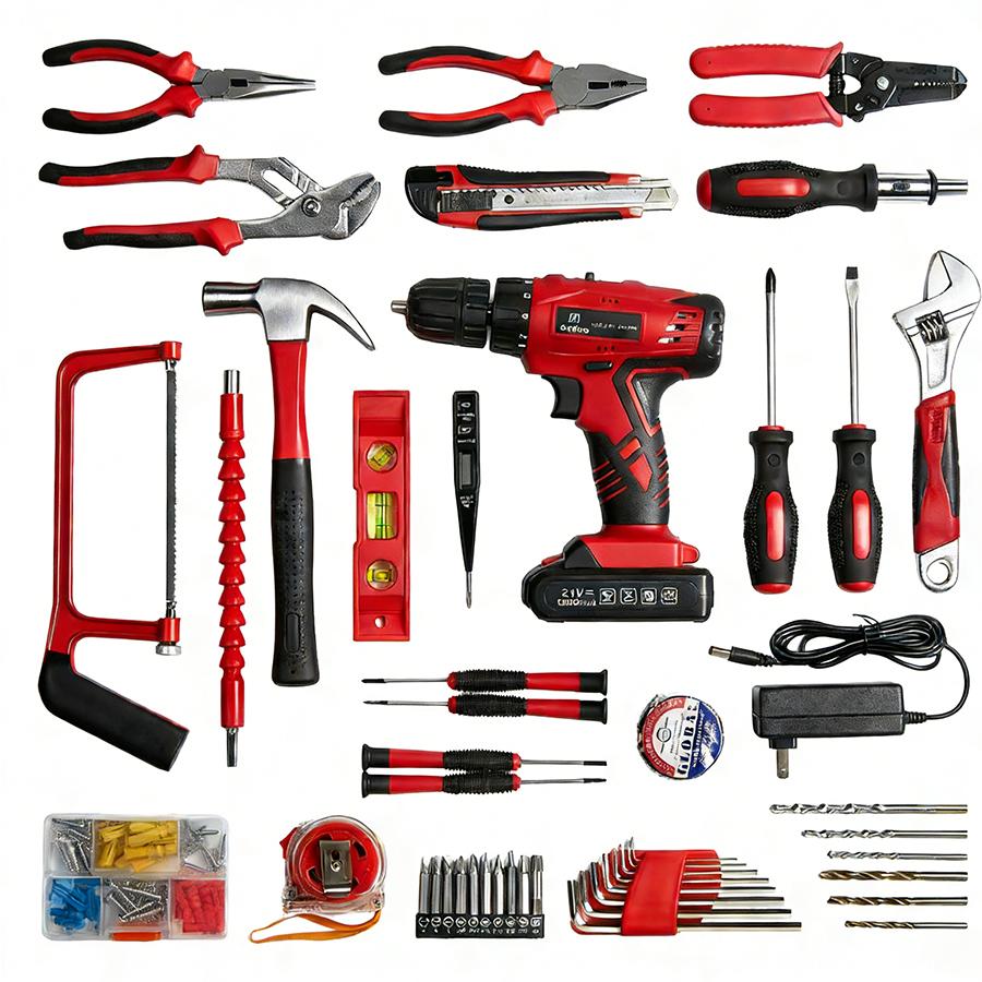 128 pc Tool Set with Power Drill, Cordless Hammer Drill Tool Kit 110Pcs Household Power Tools Drill Set with 21V Li-Ion Battery & Charger for Home Tool Kit