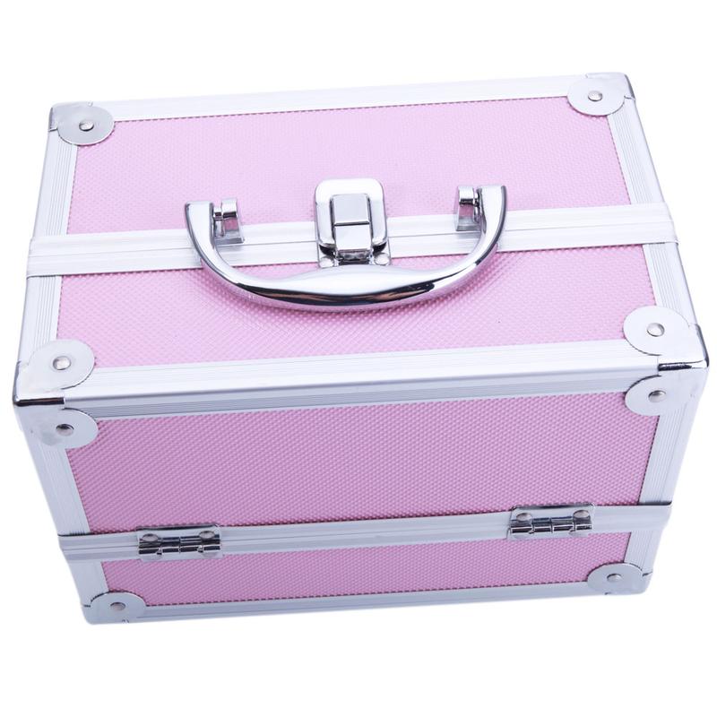 Portable top Double open aluminum alloy pink cosmetic case with mirror