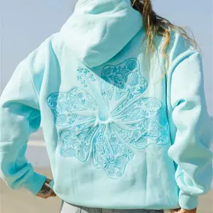 Oversized Graphic Hoodie for Teens Girl Y2K Ocean Floral Embroidered Preppy Hoody Sweatshirt Cute Aesthetic Sweater, Printed Ribbed Hoodie