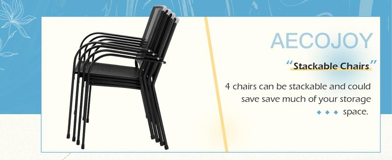 AECOJOY 5-Piece Outdoor Table and Chair Set with 1.73" Umbrella Hole 1 Table & 4 Stackable Garden Chairs for Patio Bistro Deck