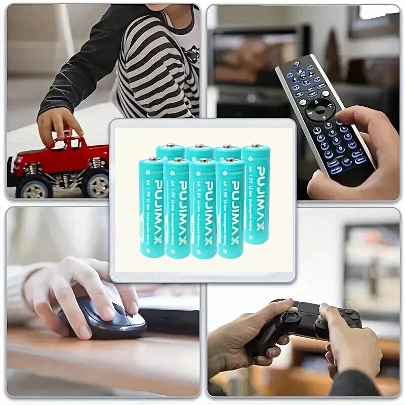 PUJIMAX 8 PCS AA 1.5V Rechargeable Lithium-ion Batteries 3400mWh + Charging Case