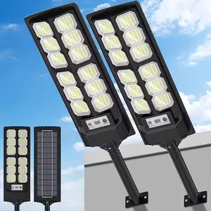 2 Pack Solar Street Lights Outdoor Waterproof 6500K 1300LM LED Solar Flood Lights Dusk to Dawn Parking Lot Light with Motion Sensor & Remote Control for Commercial Area Lighting Yard