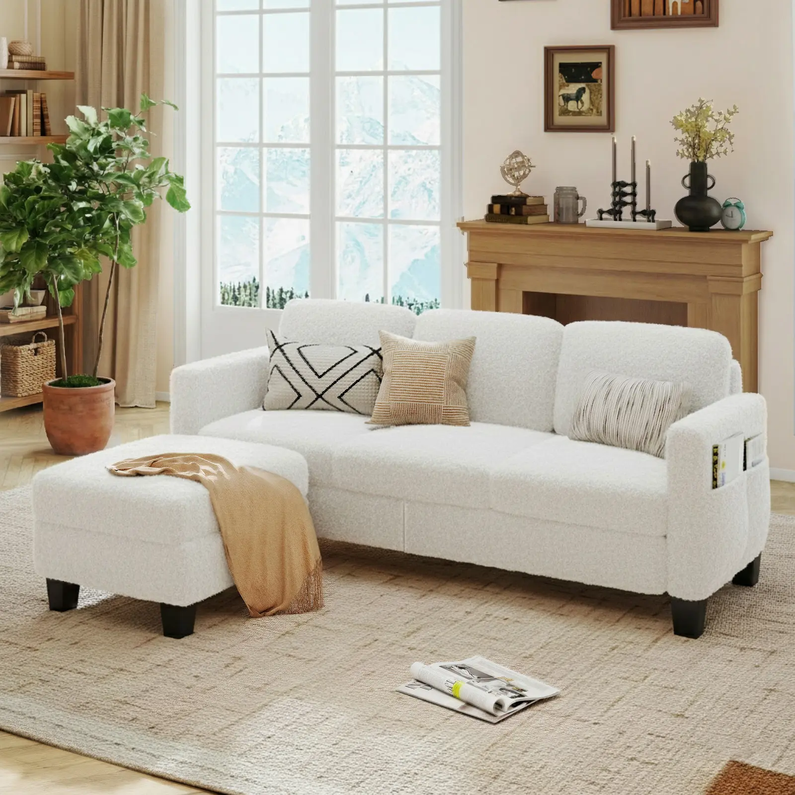 Pinmoco L-Shaped Sectional Sofa for Living Room, 3 Seat Velvet Convertible Sofa with Movable Storage Ottoman and Side Pockets Comfy Sofa Couch Indoor Sofa