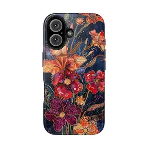 Dark Whimsical Flower Phone Case for IP 17 16 15 14 13 12 11 Pro Max XR Xs 6 7 8 Plus SE, Aesthetic Goth & Cottagecore Case, Shockproof Heavy Duty Protective Cover, Unique Whimsical Dark Floral  Tough Case, Goth Cottagecore Floral Phone Case