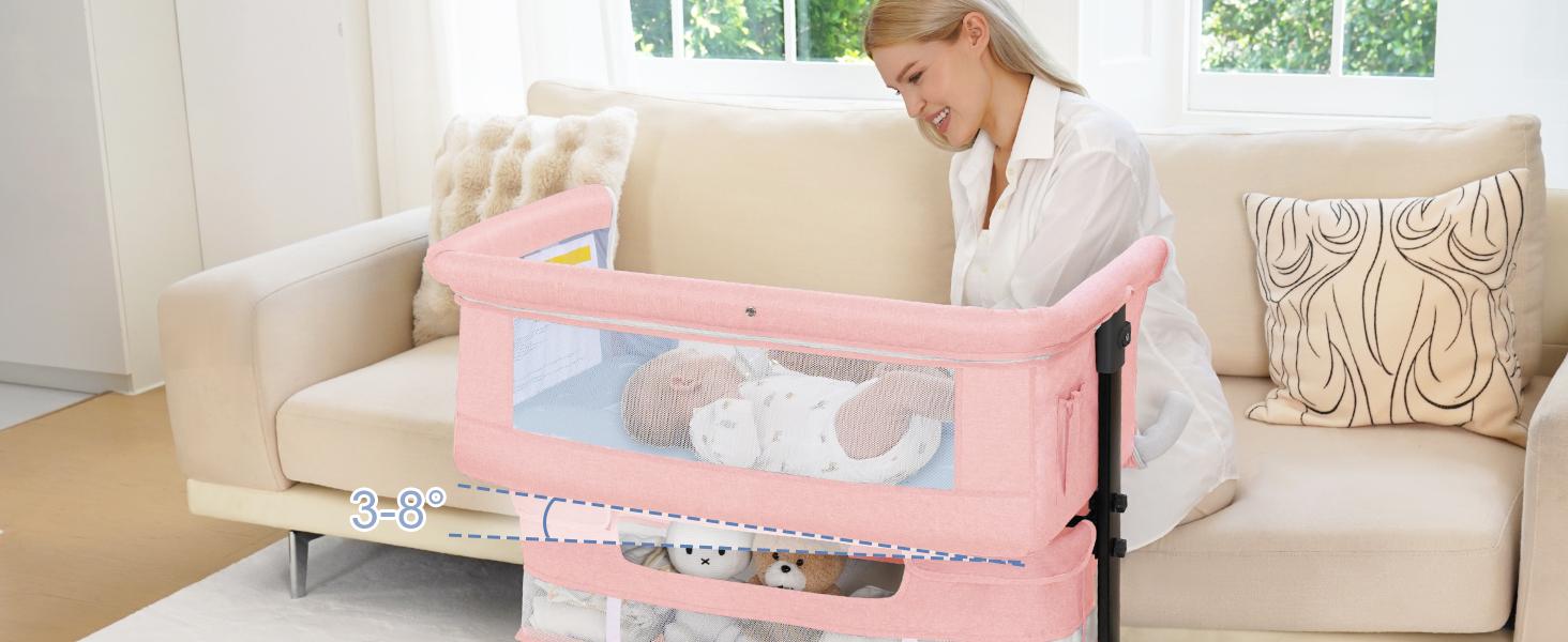 Baby Bassinet, Baby Basinet Bedside Sleeper, Easy to Fold Portable Crib Side Bassinet new Style Girl/boy bassinets, bedside bassinet
