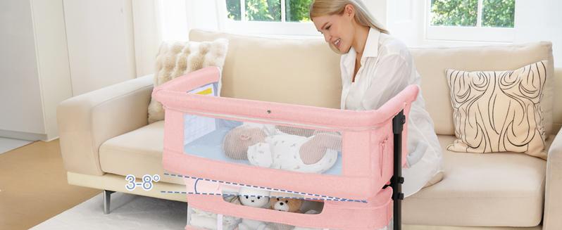Baby Bassinet, Baby Basinet Bedside Sleeper, Easy to Fold Portable Crib Side Bassinet new Style Girl/boy bassinets, bedside bassinet