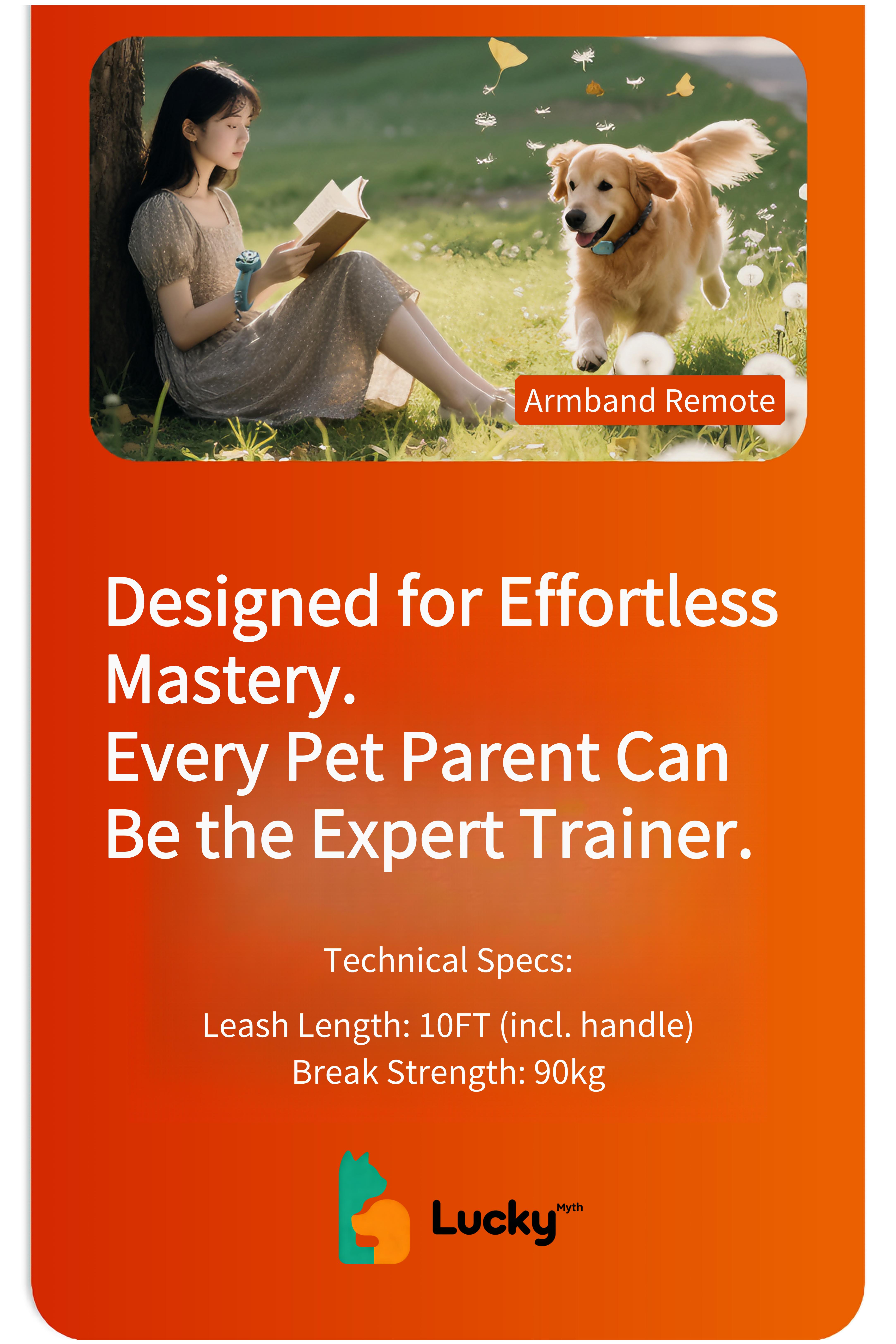 Luckymyth - Dog Training Collar  Leash – 3200ft remote control- built-in light- IP67 waterproof- magnetic charging- 30 static levels + 10 vibration/sound modes-fits dogs 10–120 lbs- integrates both leash and training capabilities-Handles two dogs at once