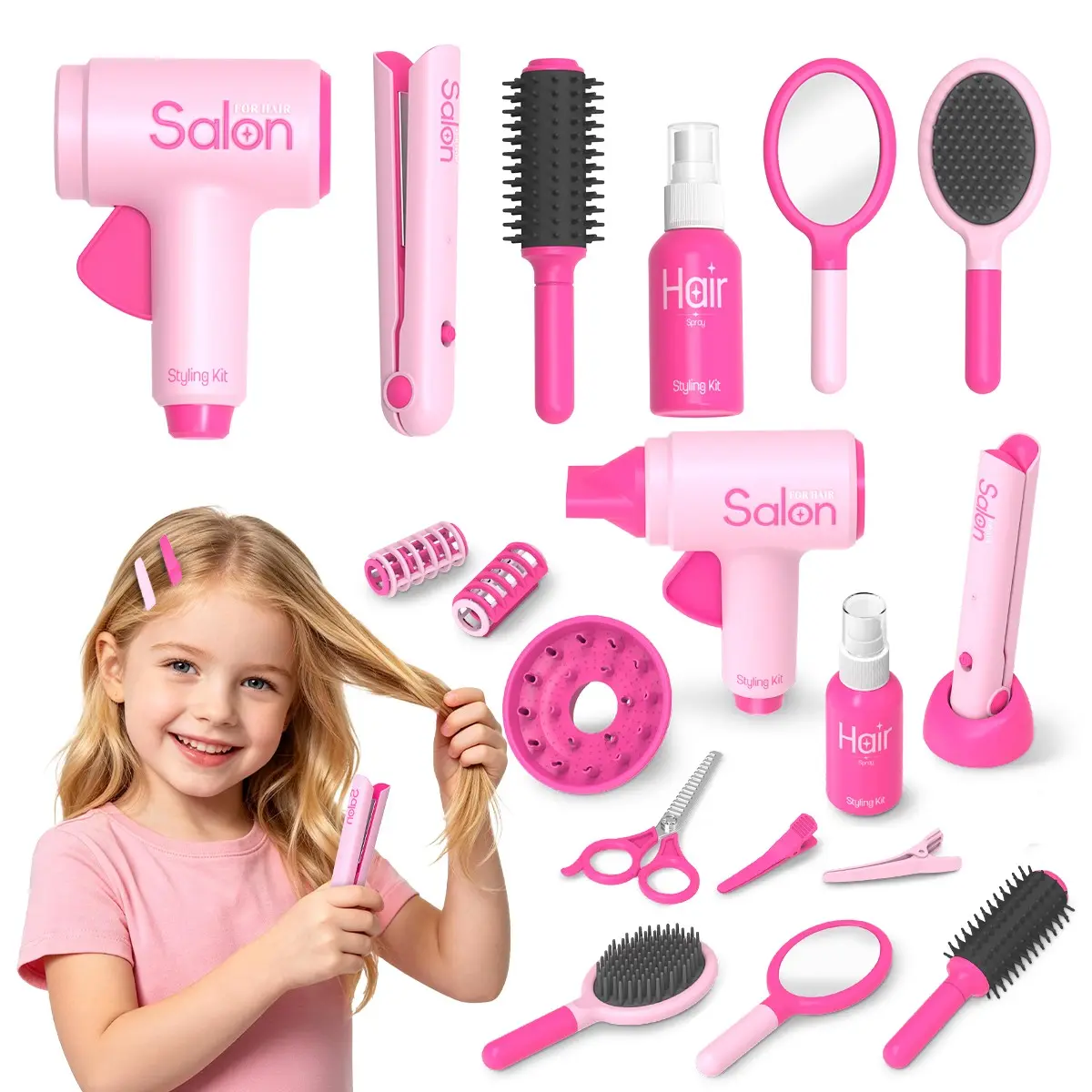 Role-Play Haircut Set, Pretend Play Set, Realistic Hair Dryer, Toy Comb, Soft Plastic Scissors, Parent-Child Interactive Game, Ideal Birthday Gift for 3-Year-Olds
