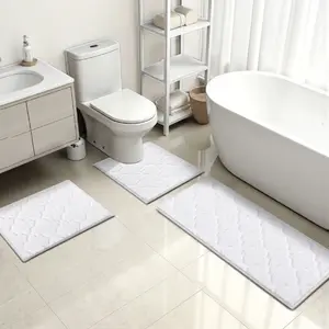 【TikTokShopBlackFriday】LOKHOM 3-Piece Microfiber Bathroom Rug Set Soft Plush Non-Slip Super Absorbent Farmhouse Rug Set for Bathroom Floor Machine Washable Easy Care Gift  Grey Curve bathroom decor bathroom decor set
