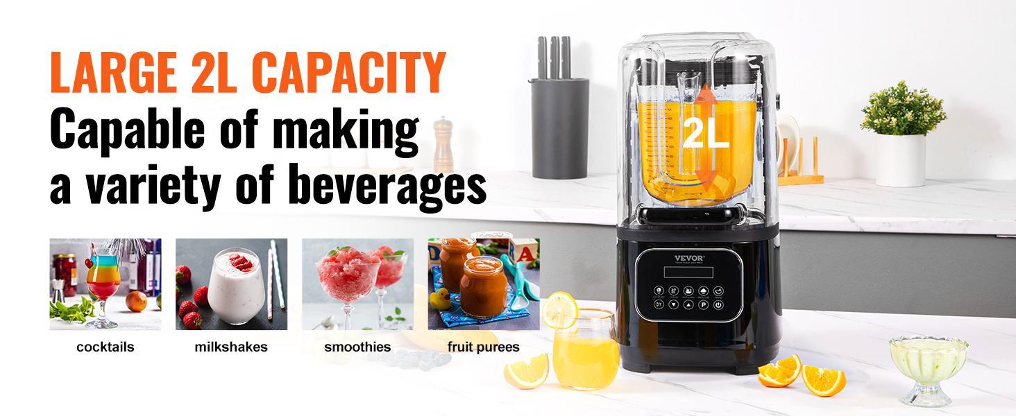 VEVOR Professional Blender with Shield, TikTokShopBlackFriday, Commercial Countertop Blenders, 68 oz Blender Combo, Stainless Steel 9 Speed & 5 Functions Blender, for Shakes, Smoothies, Peree, and Crush Ice