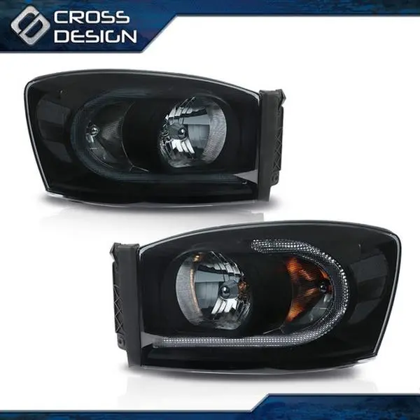 CROSSDESIGN Durable LED Truck Headlamps Pair Set - Smoke Lens, Black Housing, Black Bezel, White Reflector - Vehicle-Specific Fit for 06-09 Dodge Ram 1500,2500,3500 - Car Exterior Upgrade, Factory Direct Pricing, Led Headlamps