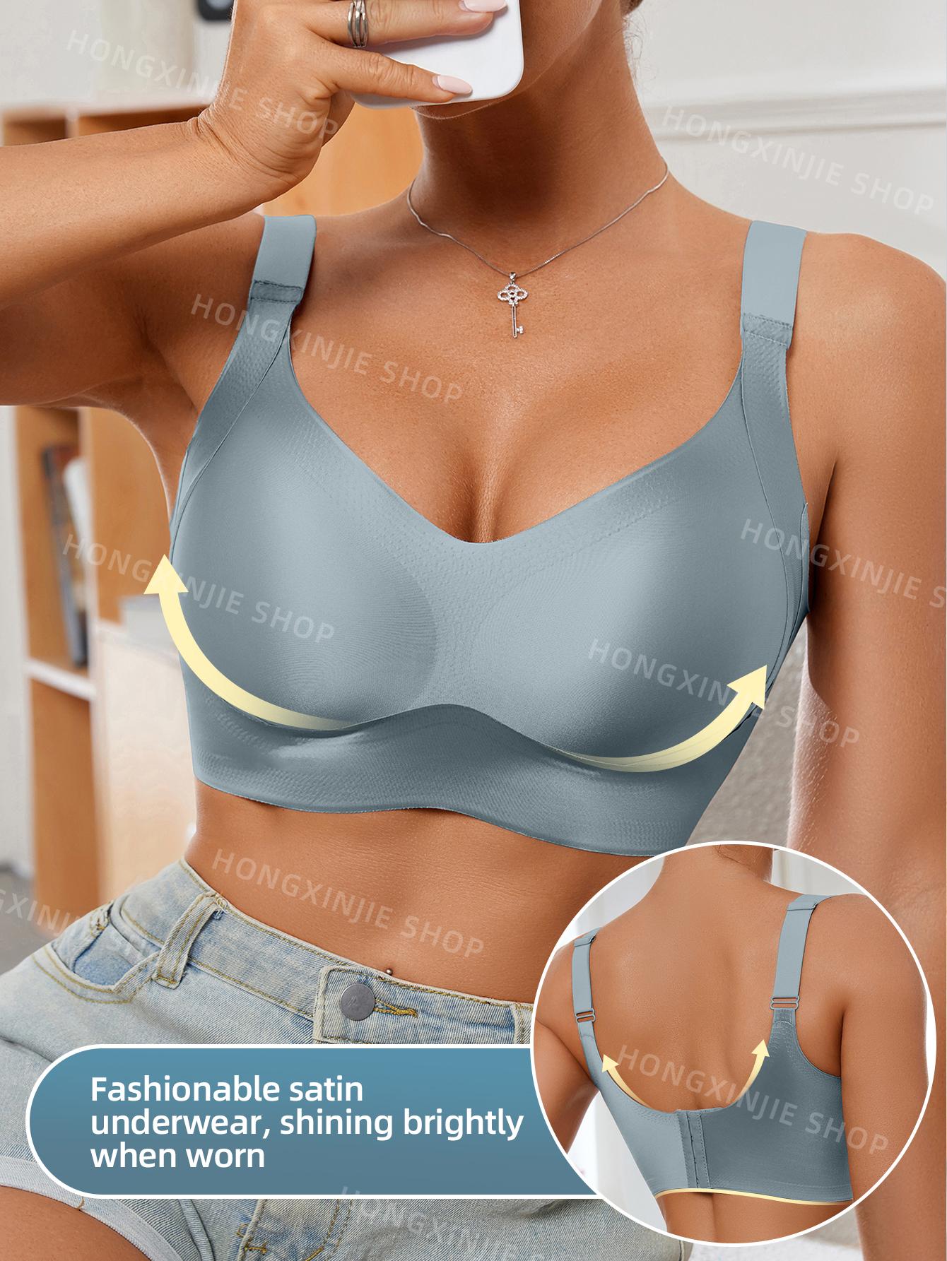 3pcs Women's Solid breasted Adjustable Wireless Bra, Womenswear Lingerie for All Seasons Valentine's Day, girl bra,Soft Comfortable Breathable Ribbed Push Up Seamless Bra, gift