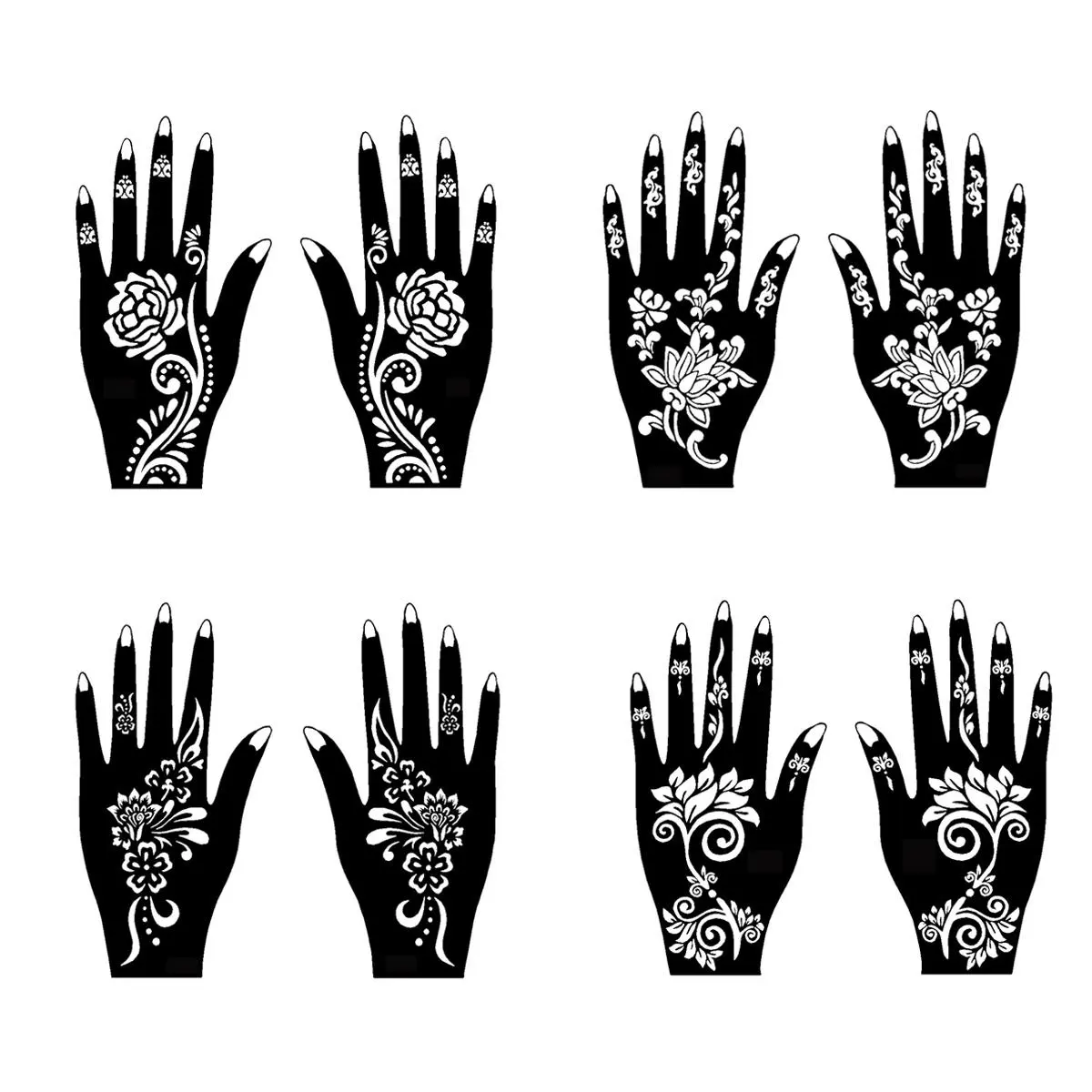 Floral Design Patterns Hand Shaped Temporary Tattoo Stencil (4 Pairs), Art Designs Hand Painting Body Art Stencil for Women, Temporary Tattoo for Festival, Party, Cosplay Events, Daily Use, Versatile, Uniquely Crafted