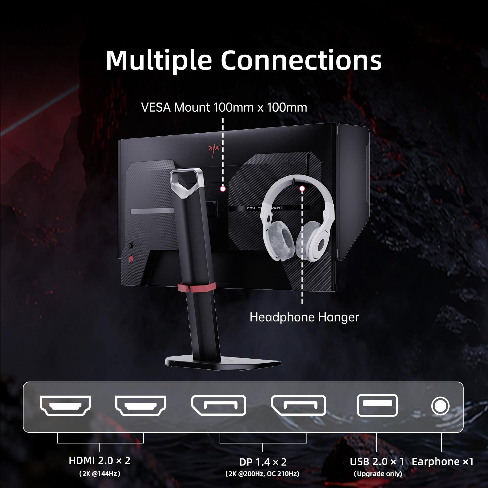 KTC 27" 2K 200Hz 27M1 Monitor, 2560x1440P OC 210Hz Fast IPS Gaming with Shielding Hood Dual 2W Speakers VESA Mount Tilt Swivel Pivot Height Adjustment 3-Year Warranty