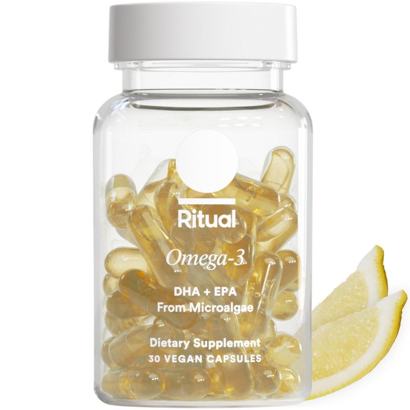 Ritual Omega 3 - Vegan - Science-Backed Dose of DHA & EPA Fatty Acids in 2:1 Ratio, Bioavailable, Brain and Heart Health Support, Minimal Burp-Back, Sustainably Sourced Microalgae, 30 Day Supply