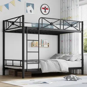 Garvee Twin Size Metal Bunk Bed Frame with Industrial Heavy Duty Design, Safety Guard Rails, Space-Saving, No Box Spring Needed, Ideal for School, Apartment, and More, Black Finish