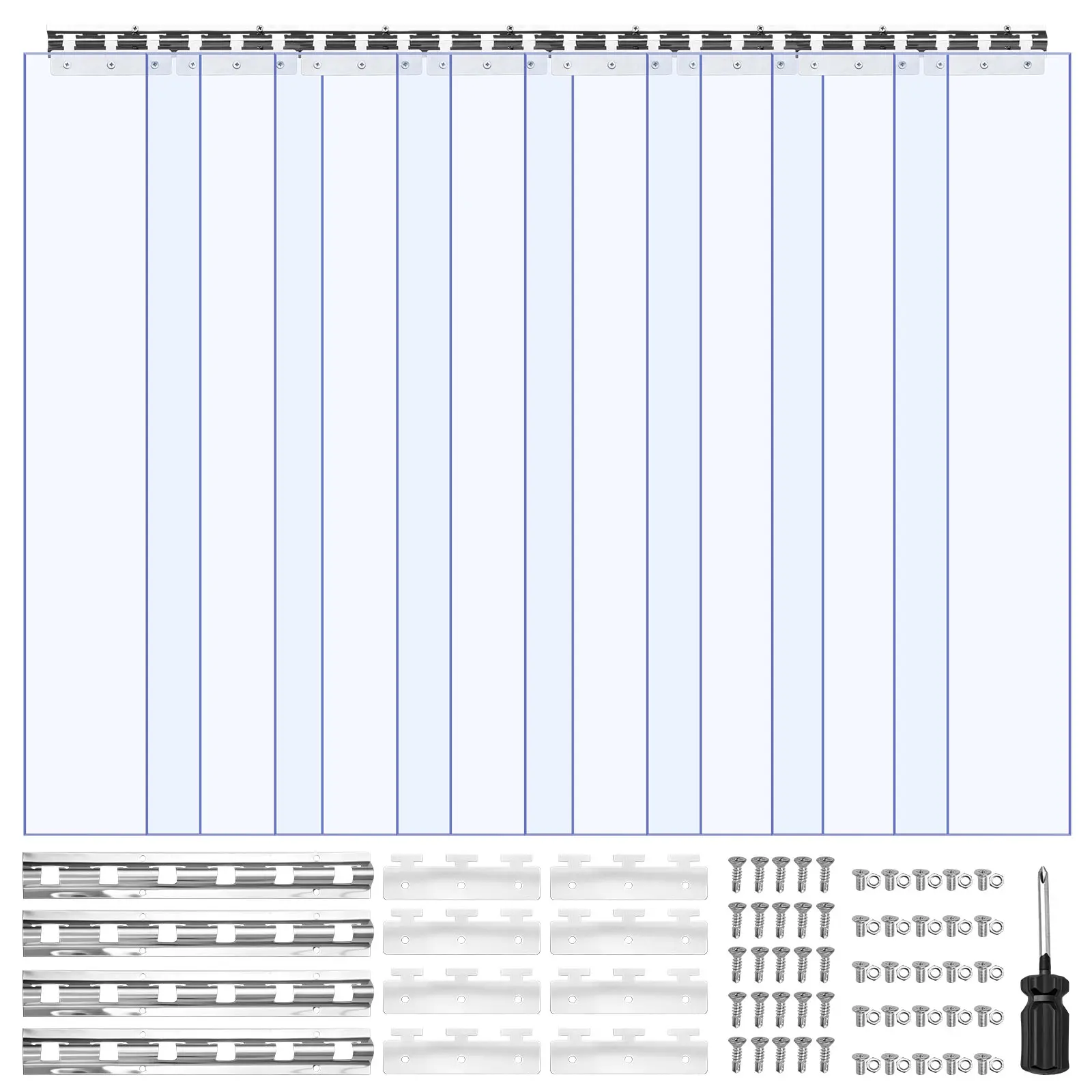 【SummerFinds】VEVOR Clear PVC Strip Curtain, 84 in Height x 48 in Width x 0.08 in Thickness, 8 PCS Walk in Freezer Cooler Curtain Strips, Thermal Insulating Plastic Door Strips for Warehouse, Freezer, Garage Doors