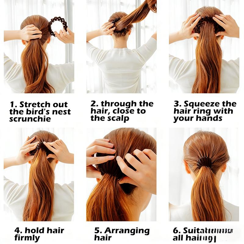 Bohemian Style Bird Nest Magic Hair Clips Set 7pcs, Elegant Cute Hollow, Out Round Plastic Hair Bun Accessories for Women with Wedding Festival Hair Decor