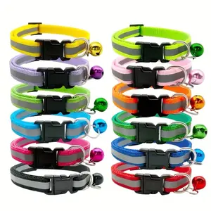Reflective Pet Collar 1 piece Adjustable & Colorful Collars with Bell Durable Polyester Material Quick Release Buckle for Small to Large Pets