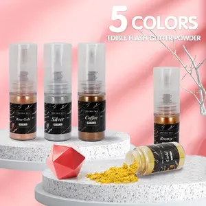 5pcs Edible Glitter Spray Powder 5g/bottle - Edible Fruit Spray Glitter, Food Grade Glitter Powder, Cake Decor, Cookie Decoration, Chocolate Fruit Decoration - A