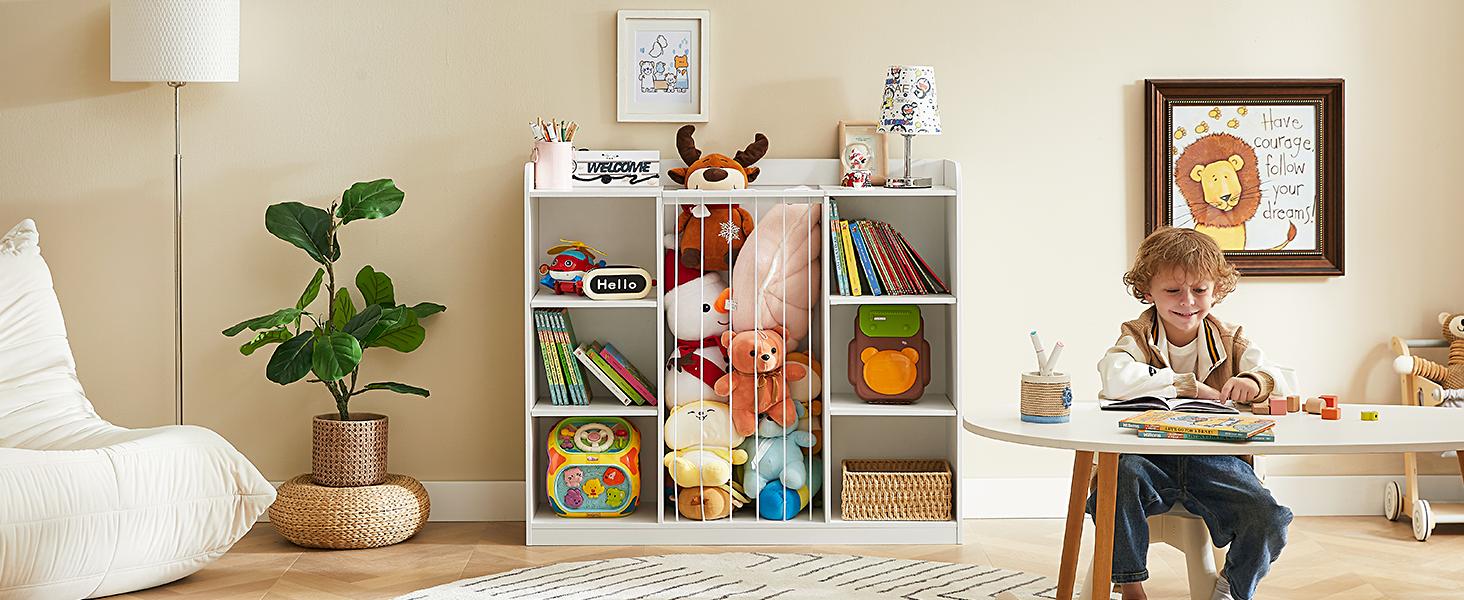 ONBRILL Toddler Stuffed Animal Zoo, Toy Storage Organizer for Playroom, Plush Toy Organizers and Storage, Book Shelf for Kids Rooms, Elastic Band Child Bookcase, Toy Shelf with 8 Storage Cubbies