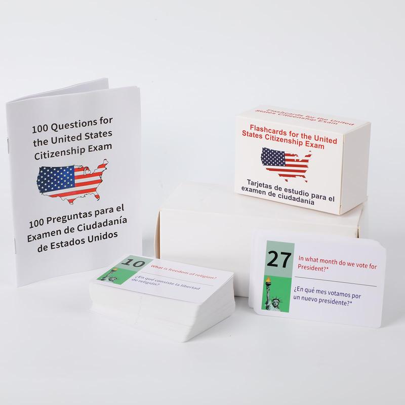 US Citizenship Flash Cards 2025 | 100 USCIS Civic Flash Card (Questions & Answers) | Bilingual English & Spanish Naturalization Test Study Guide | Includes Booklet & Portable Cards Ideal Gifts