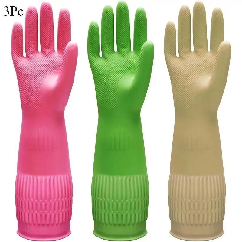 Large Size Rubber Dishwashing Gloves - 3 Pairs, 15-in Long Cuff, Waterproof, Antislip Cleaning Gloves, Wet Dish Control, Multifunctional PP Tools for Tennis Fan Shop, Kitchen Use