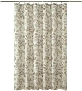 Shower Curtain with Leaf Pattern, Beige and Tan, Botanical Design, Fabric Bathroom Decor