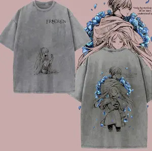 Frieren x Himmel Tee Washed – Frieren: Beyond Journey’s End Vintage Washed Heavy Cotton Oversized Anime Manga T-Shirt & Hoodie, Double Printed Retro Unisex Streetwear Graphic Top, Love After the Journey Fantasy Edition