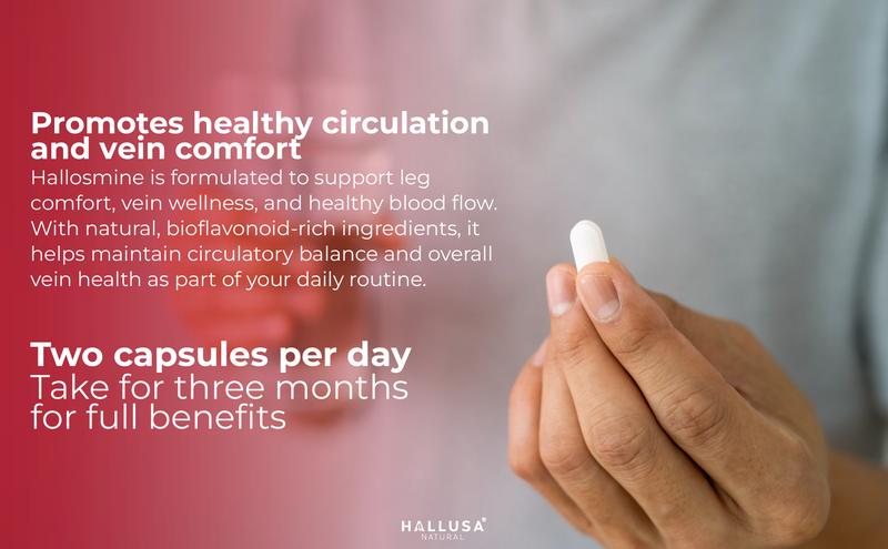 HALLUSA NATURAL HALLOSMINE ADVANCE 1000 mg x 60 Capsules Circulation Support with High-Potency Diosmin 90% for Healthy Vein & Blood Flow Gluten Free Non-GMO Dietary Supplement Made in USA - Edible