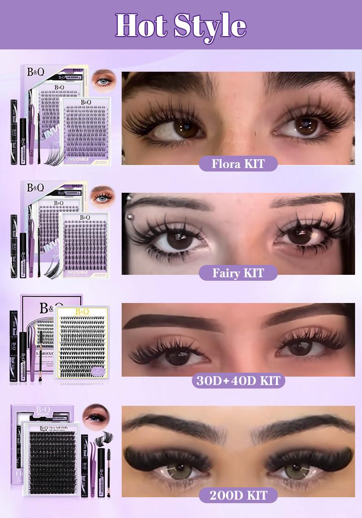 B&Q Medusa Kit l Combined Natural&Manga Flora&Fairy Style,Upgrated Silk Protein Material,Invisible Band Eyelash Clusters,C Curl for DIY lash Extension,Waterproof,Long Lasting Fake Lash Cosmetic Makeup Anime Lash Outdoorfun Vacation Lash Valentine Gif