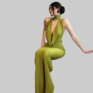 Women's 2025 Fall & Winter New Halter Neck Maxi Dress Sexy Elegant Draped Plunge Neck Open Back Slim Fit Gown Party Club Dating Dress Formal Events
