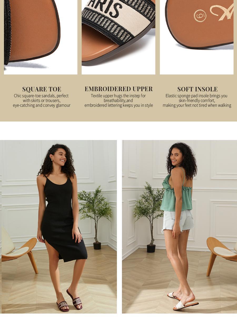 Athlefit Summer Black Flat Sandals for Women Comfortable Slip On Slide Sandals 2024 Fashion Shoe Girl Footwear