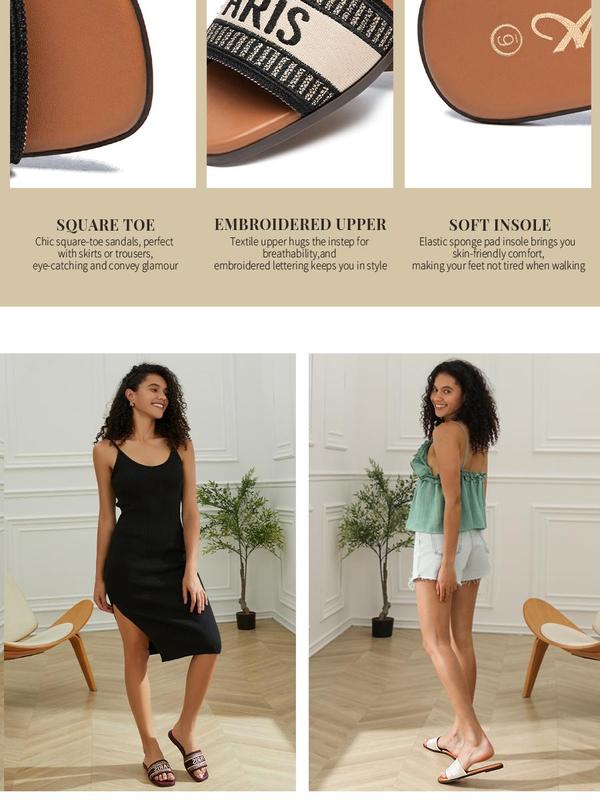 Athlefit Summer Black Flat Sandals for Women Comfortable Slip On Slide Sandals 2024 Fashion Shoe Girl Footwear