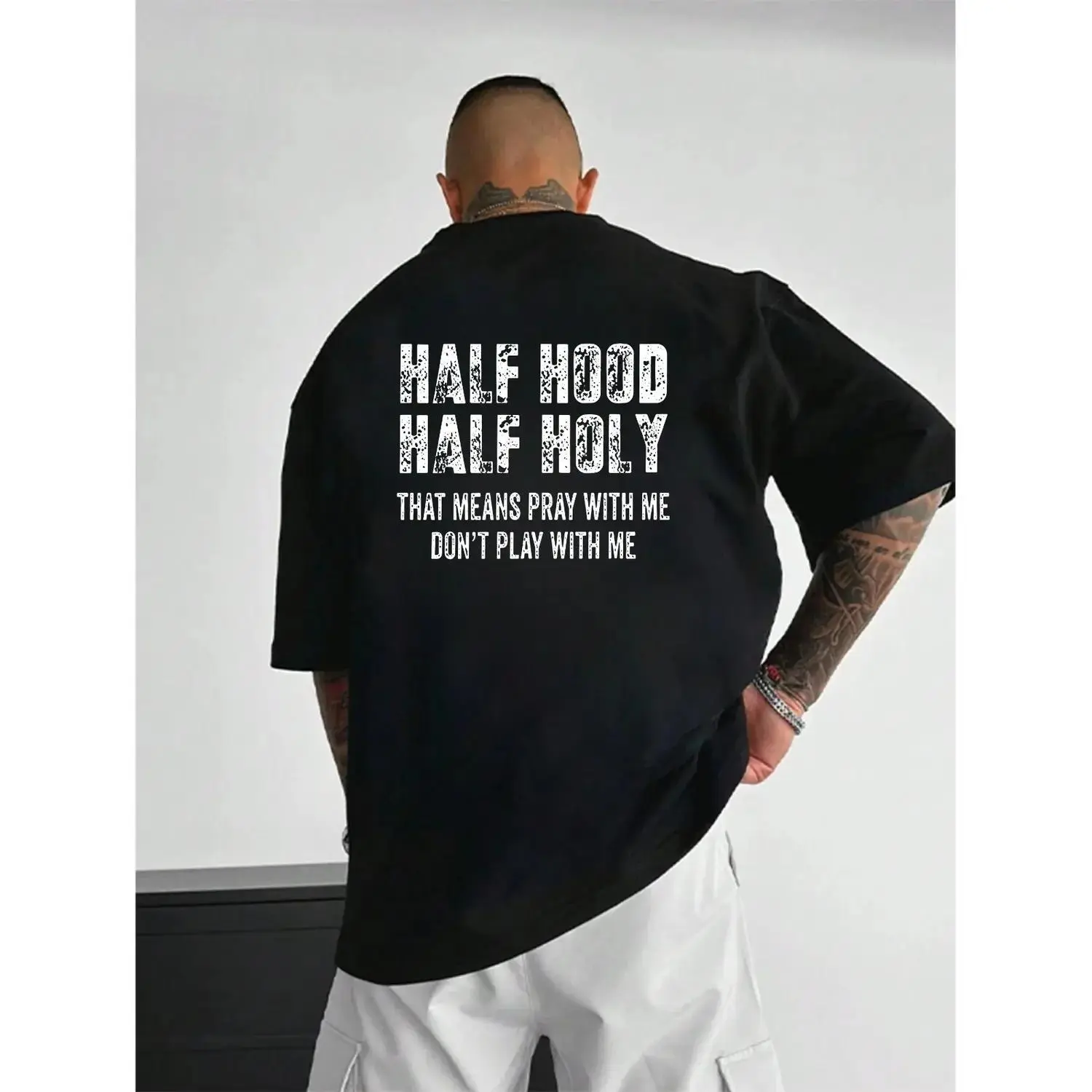 Half Hood Half Holy Pray Hoodie with Me Dont Play With Me Shirt Casual Street Style Pullover Hooded Sweatshirt for Women and Men Ideal Gift Menswear