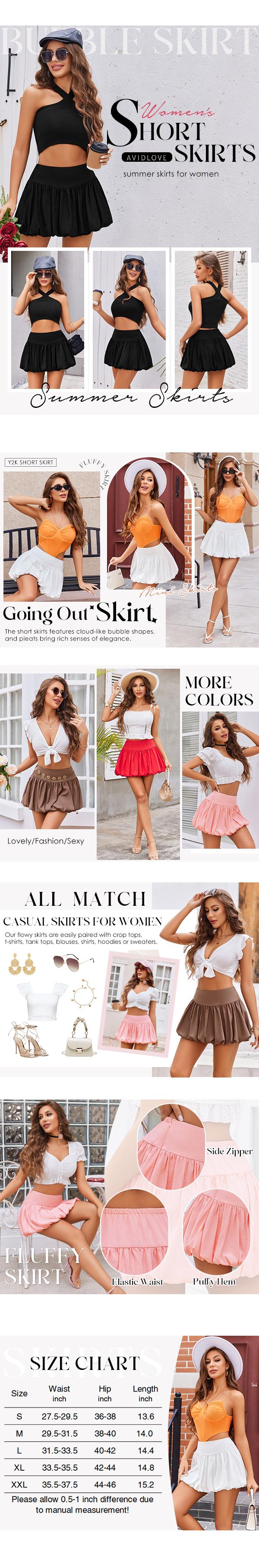 Avidlove Women Bubble Skirt Short Summer Skirts Casual Mini Skirt Boho High Waisted Skirts Going Out Party Skirt